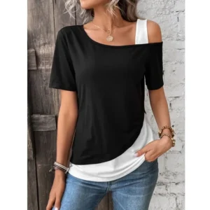 Short Sleeved Solid Color Off Shoulder Top